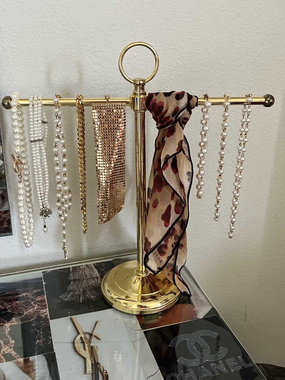 Gold necklace display
